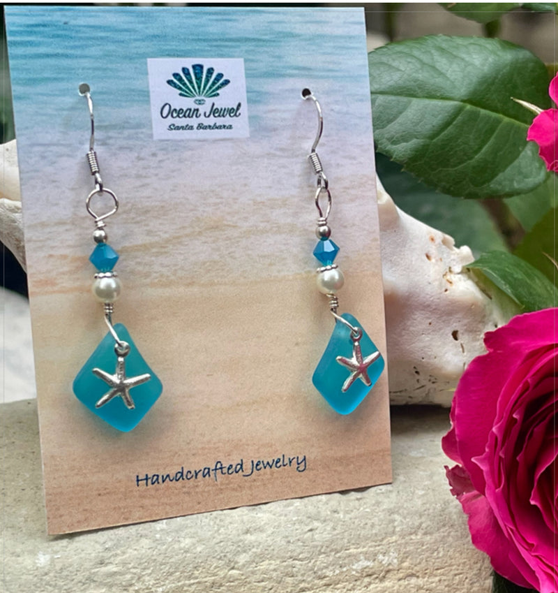 Seaglass, Starfish & Pearl Earrings