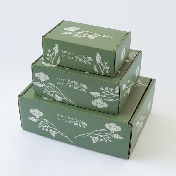 Santa Barbara Company sustainable green poppy mailers in different sizes