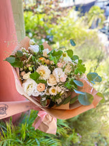 Muted & Elegant Lush Bouquet with dahlias, disianthus, strawfloewer