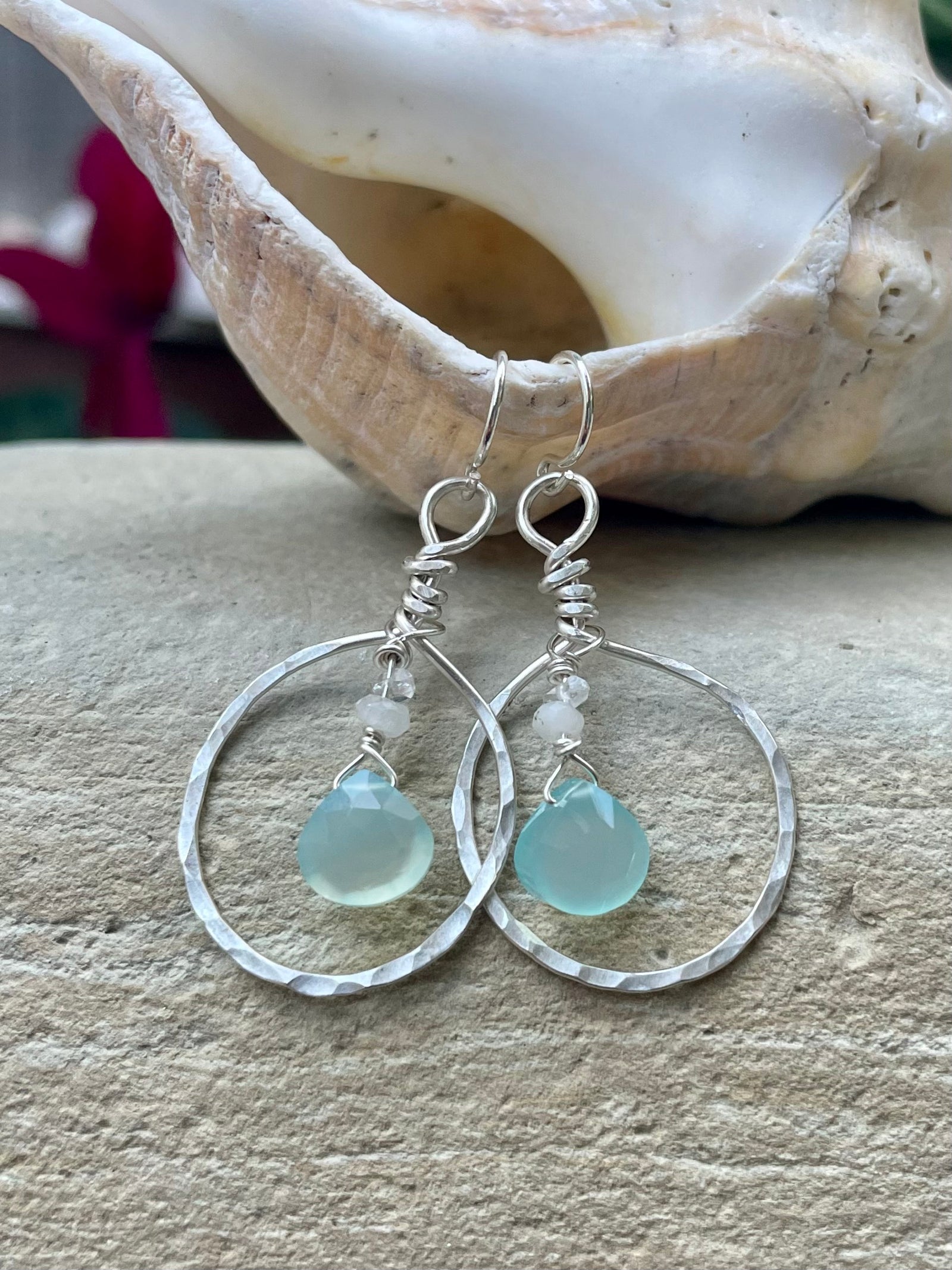 Silver Dangle Earrings. high quality Chalcedony. Silver Jewelry. Gift for Her. Silver Hoops.