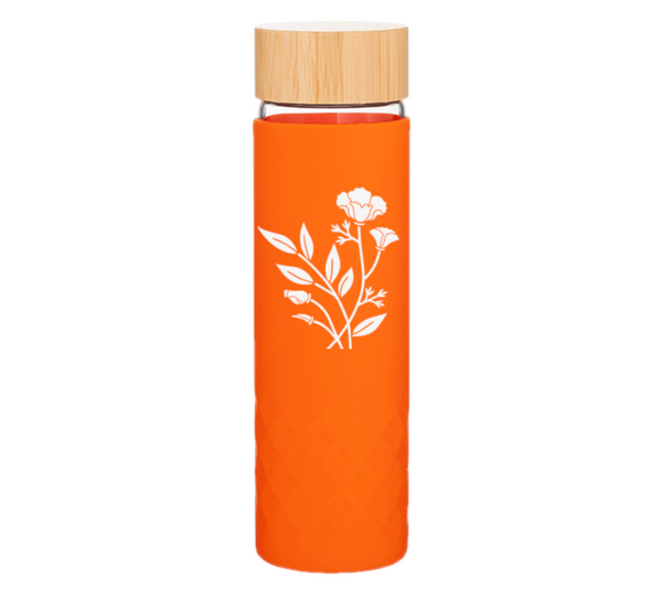 Custom Logo Orange Glass Water Bottle