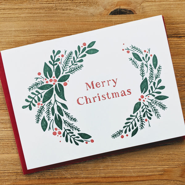 Merry Christmas Wreath Letterpress Card