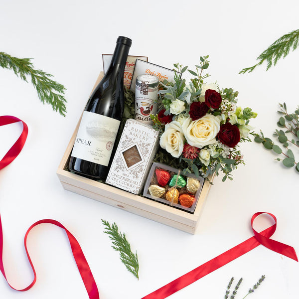 Holiday Wine + Flowers Gift Box