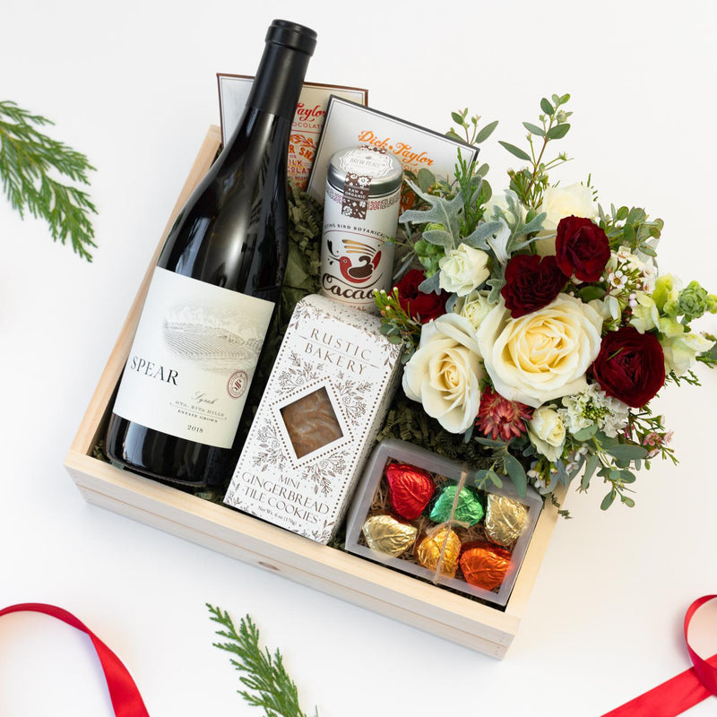 Holiday Wine + Flowers Gift Box