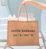 black font santa barbara gift bag