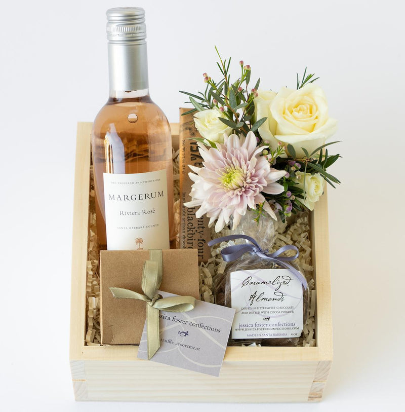 Petite Wine + Chocolate Gift Box with Flowers | Hand Delivery in Santa  Barbara – Santa Barbara Company